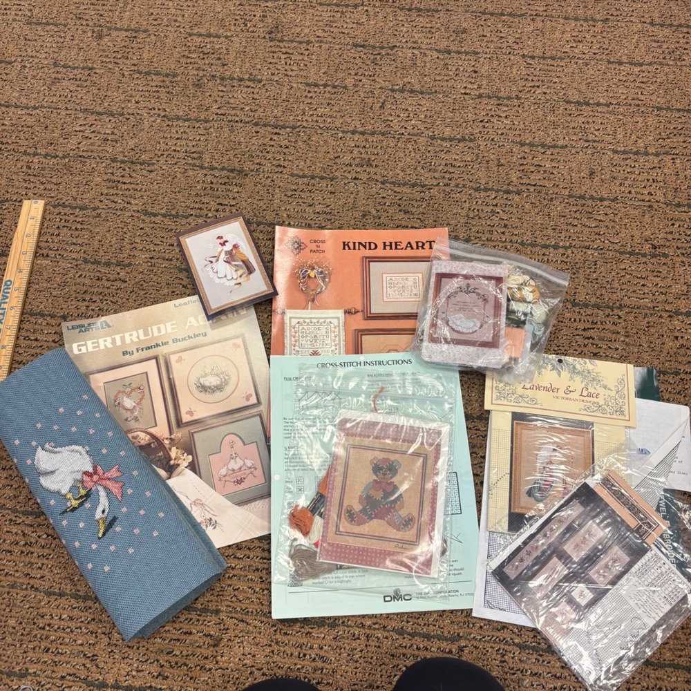 Vintage Cross Stitch Pattern Kit Lot Leisure Arts Lavender Lace Kind Heart